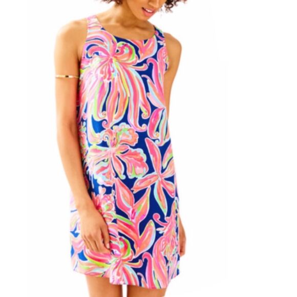 Lilly Pulitzer Resort Navy Banana Flambé Silk Jackie Shift Dress XS - Picture 4 of 11